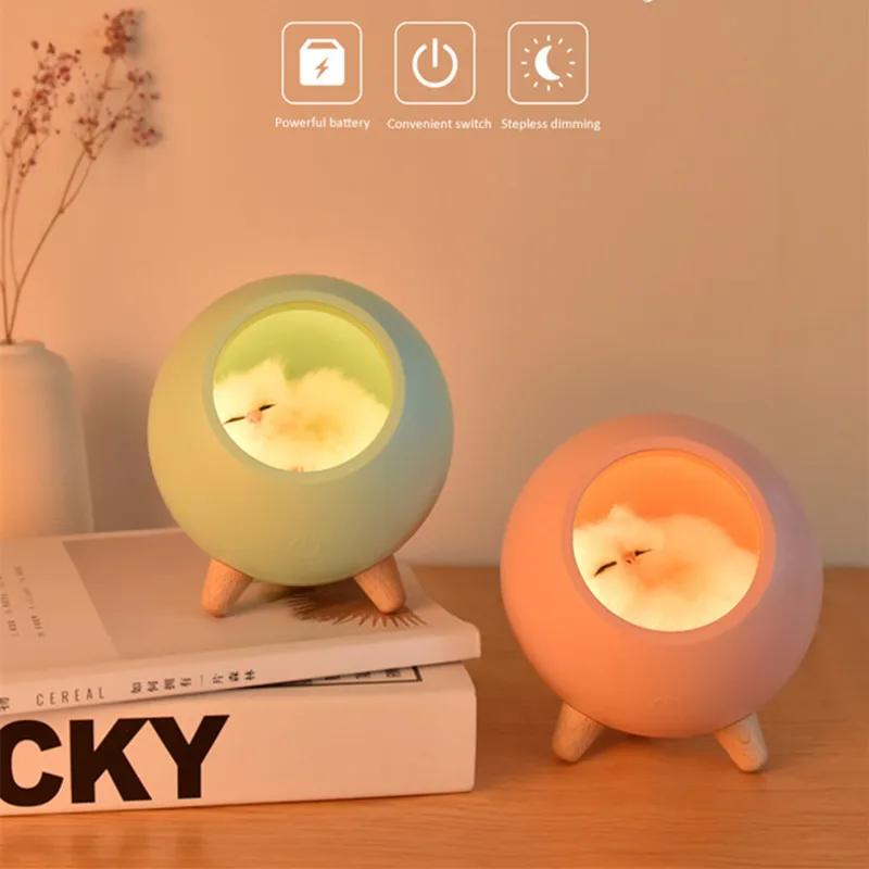 Милый Кот маленький питомец Ночной светильник с сенсорной регулировкой яркости