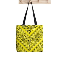 2021 shopper yellow retro bandana print tote bag women harajuku shopper handbag girl shoulder shopping bag lady canvas bag