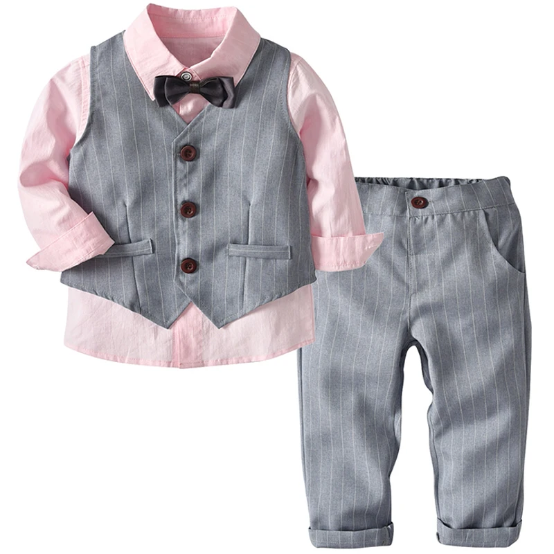 

New Boys Suits Kids Boys Sets 3Pcs Clear Gentleman Kids Baby Boys Leisure Suit Tops Shirt Waistcoat Tie Pant Set Clothes
