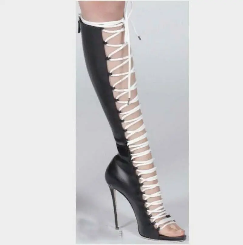 Online Sepatu Sandal Gladiator Hak Tinggi Stiletto Hollow Out Peep Toe Wanita B1