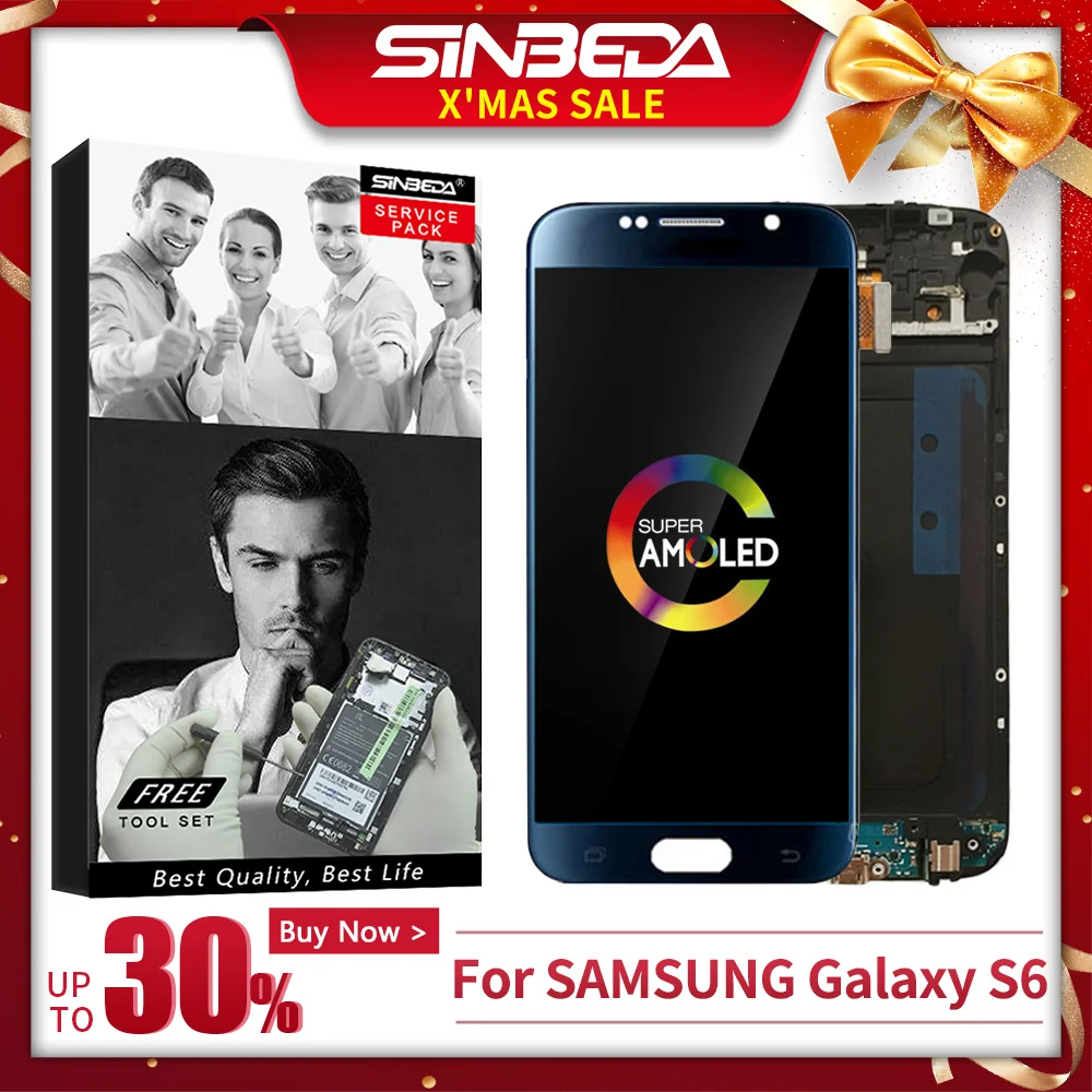 5," Super AMOLED для samsung Galaxy S6 G920F G920A G920T ЖК-дисплей сенсорный экран дигитайзер с рамкой для samsung S6 дисплей