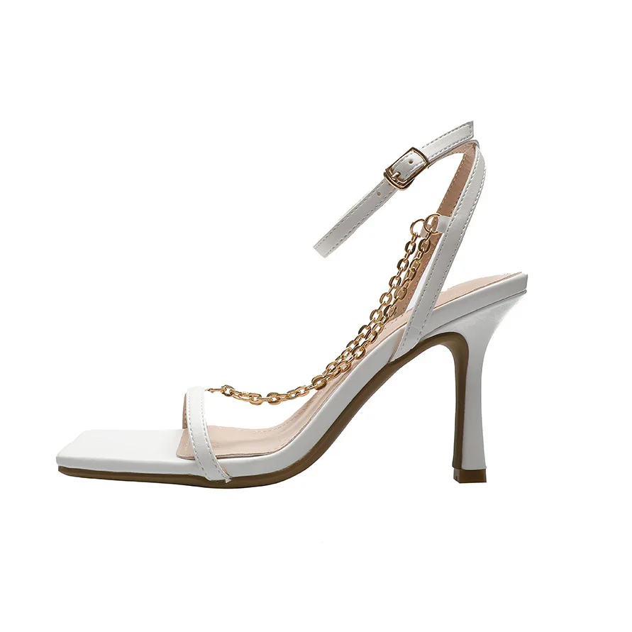 

Metal Chain High Heels Sandals Women Shoes Summer Buckle Slides Fashion Peep Toe Pump Sexy Heel Shoes Hollow Zapatos De Mujer