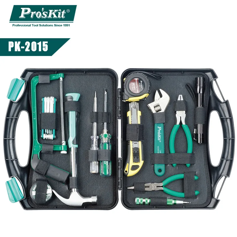 PK-2015 Pro'sKit PK- набор инструментов PK-2086B ящик для инструментов Комплект конверсионный паяльник пистолет коробка для набора инструментов плоскогубцы отвертка Гаечный ключ набор - Цвет: PK-2015