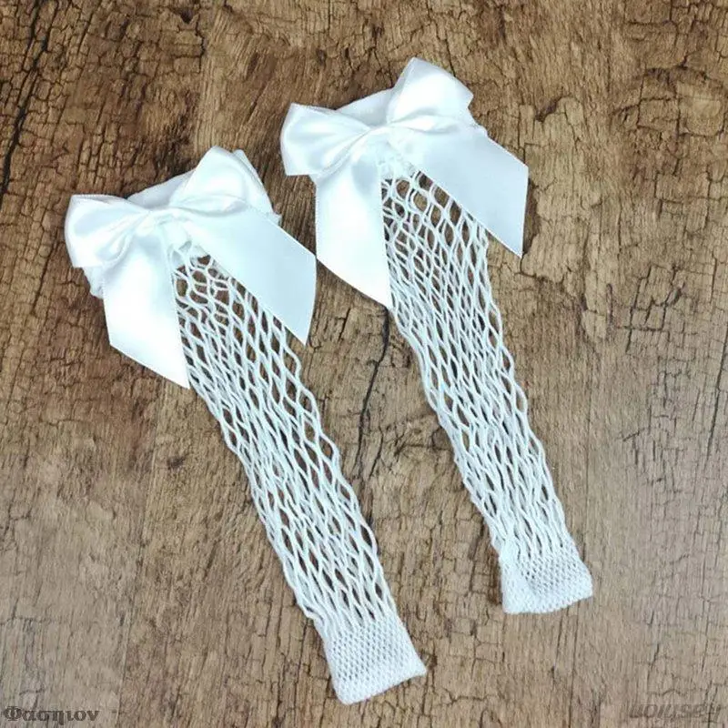 Рождественские носки в сеточку для девочек с милым бантом женские модные новинка