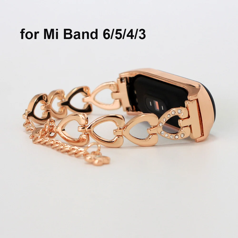 Rose Gold mi band 6 strap Mi7 women watch bracelet miband 5 wristband for Xiaomi Mi Band 7 6 5 4 3 bands watchband lovely heart