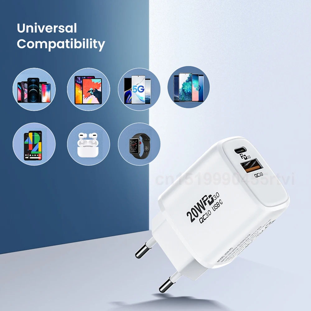 

PD 20W Type-C Fast Charging Mobile Phone Charger EU/US QC 3.0+PD 3.0 Type-C Charger For Samsung Xiaomi Huawei Wall Charger