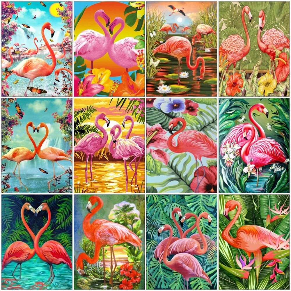 

Алмазная живопись HUACAN 5D Diy, фламинго, бриллиантовое искусство, вышивка крестиком, ручная работа, подарок