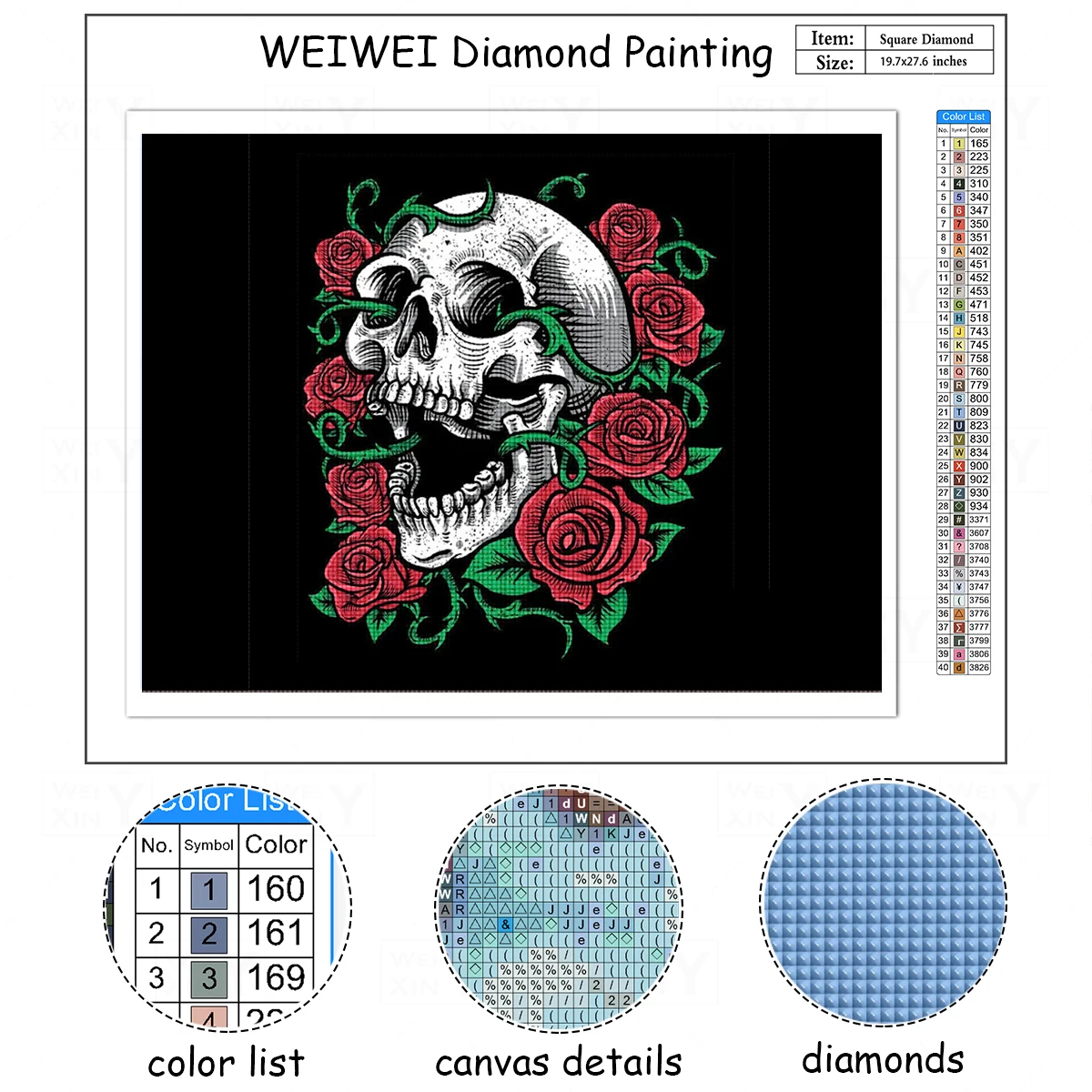 WEIWEI алмазная живопись Череп Роза 5D Вышивка мозаика вышивка крестиком ремесла