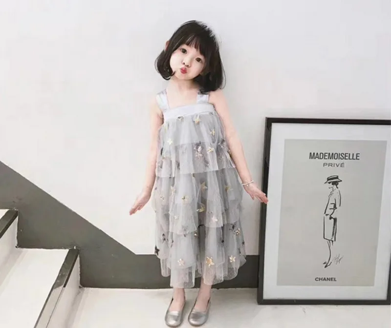 gray kid Летние Семейные комплекты для мамы и дочки; многослойное платье с блестками и звездами для девочек; юбка для мамы; одежда для семьи; E19529 - Цвет: gray kid