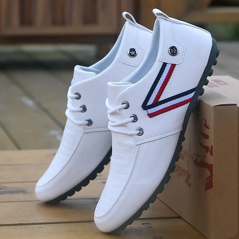 

Fashion Striped Pea Shoes Men's Pu Linen Breathable Non-Slip Driving Shoes Breathable British Moccasin Sneakers
