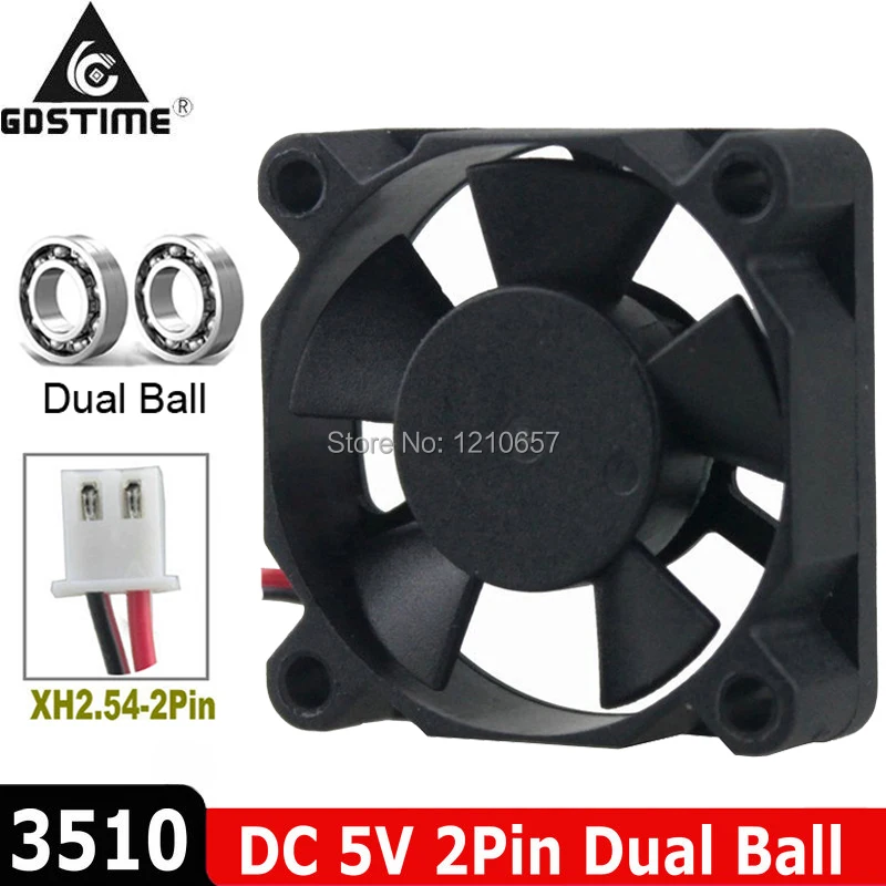 2 шт. Gdstime 35 мм DC 5 В 2Pin двойной шариковый подшипник 35x35x10 3510 маленький Бесщеточный