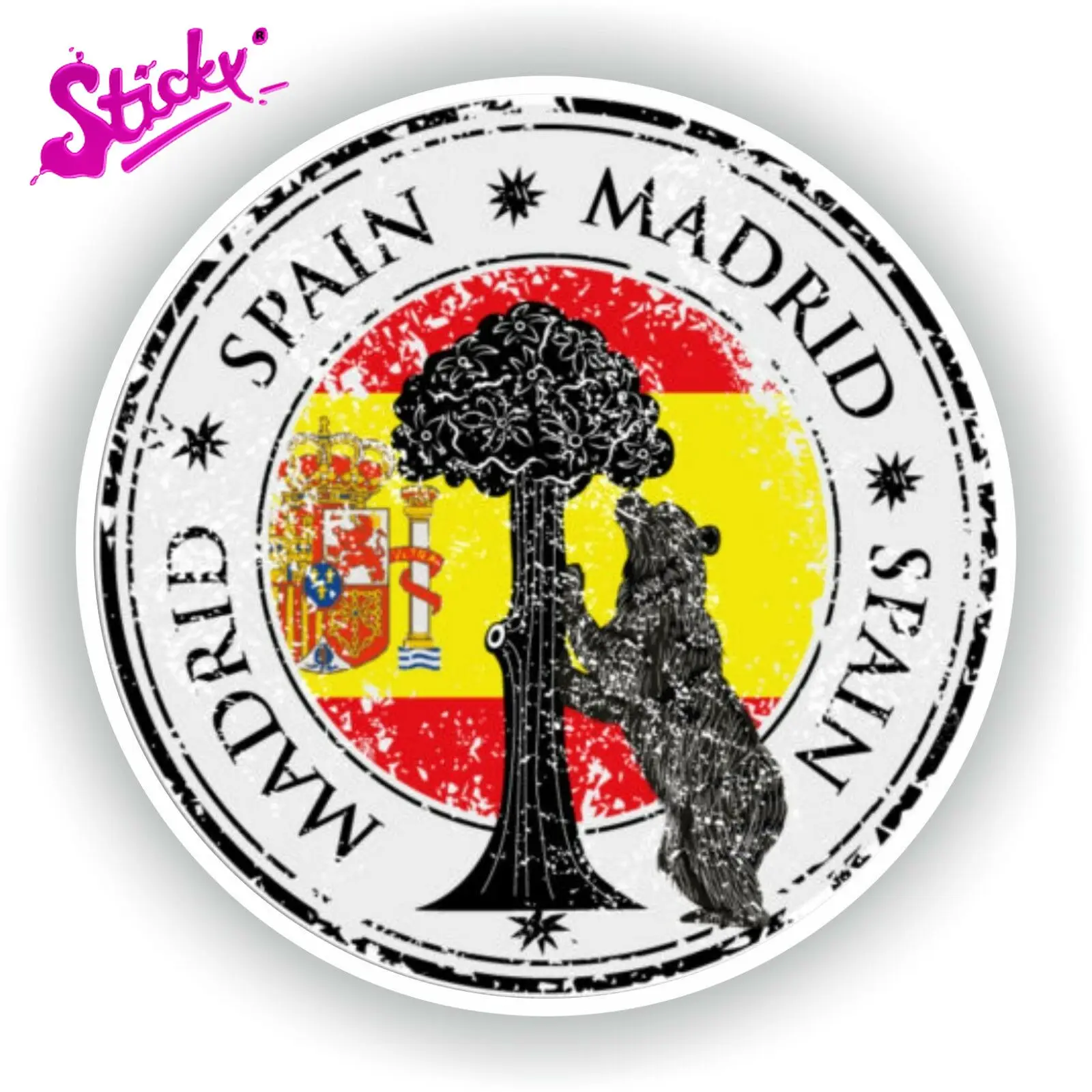 

STICKY Madrid Spain Stamp Seal Sticker Decal for Car Truck Laptop Tablet Fridge Door decals guitar Window stickers