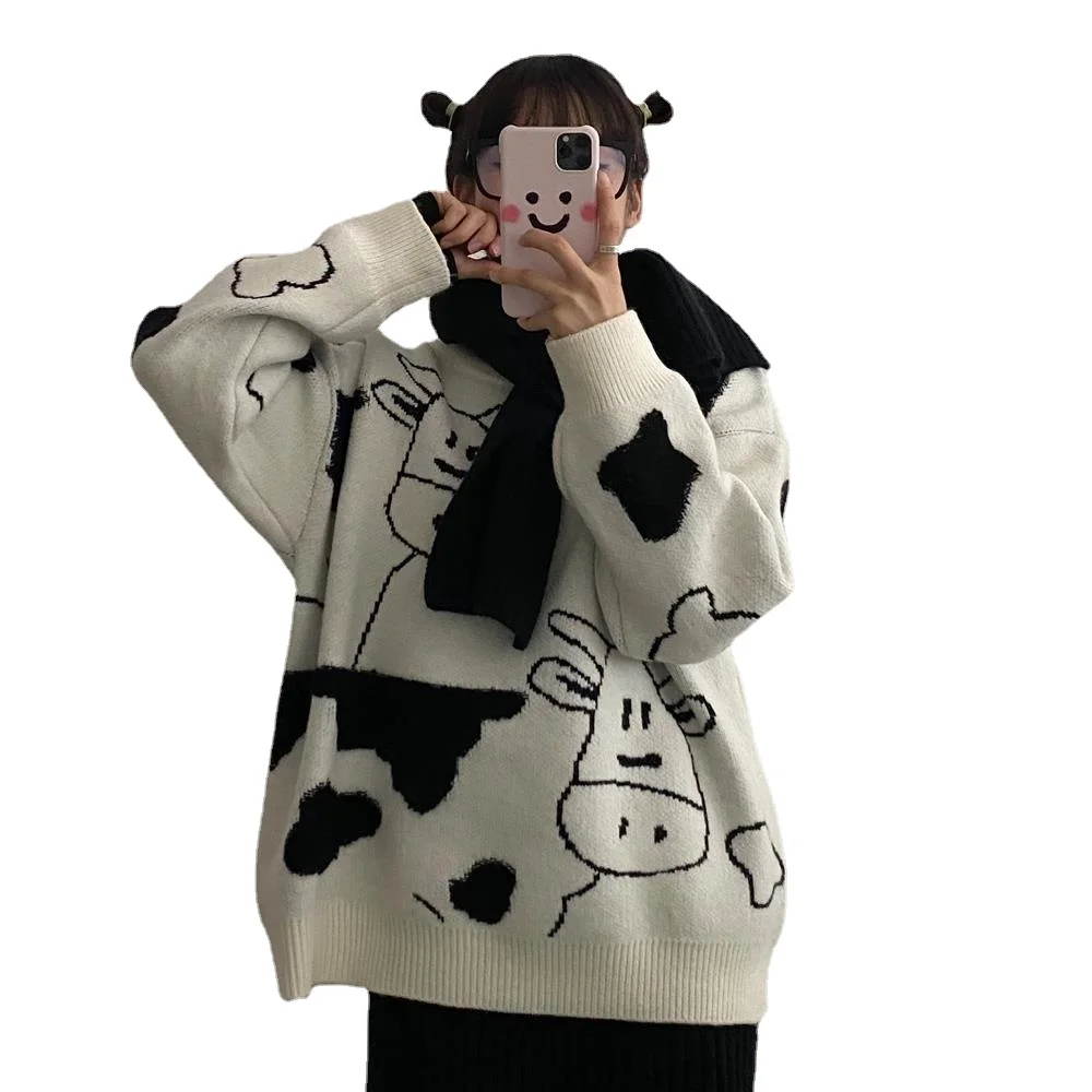 

Женский свитер, осенне-зимний свитер из коровьей парчи, женский свободный свитер с круглым вырезом, пальто