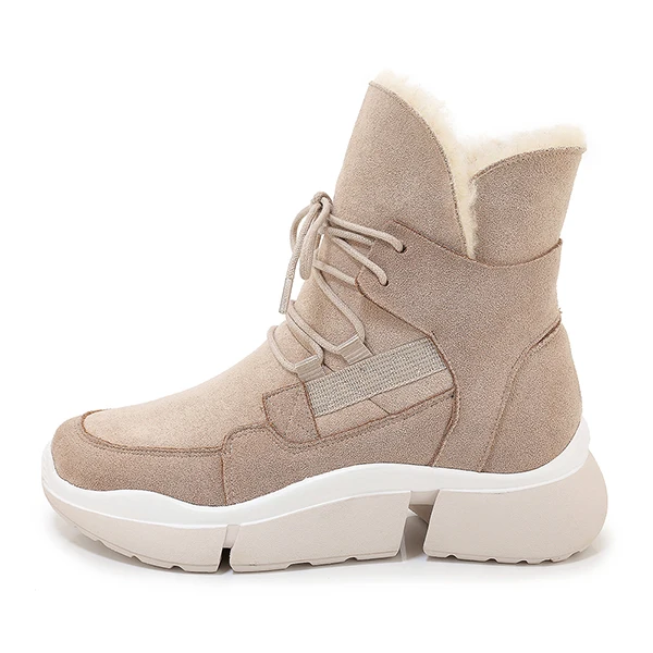 Beige SOPHITINA/модные зимние ботинки Новая удобная обувь из высококачественной коровьей замши на шнуровке с круглым носком на танкетке очень теплые женские ботинки, PO313 - Цвет: Beige