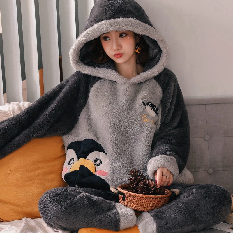 

Women Pajamas Set Women Pyjamas Thick Flannel Cute Sheep Clothes Set Female Warm Winter Pajama Set Long Sleeve Cartoon Nightwear