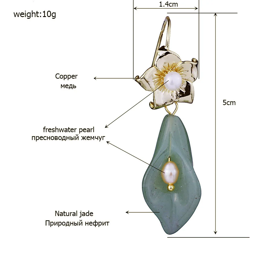 

FARLENA Jewelry Handmade Natural Stone Calla lily Drop Earrings with freshwater pearls Vintage Ethnic Pink Crystal Earrings