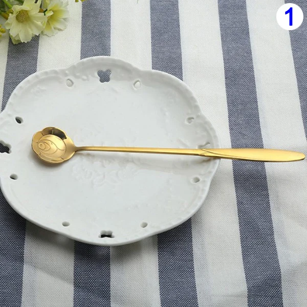 1 шт. ложка из нержавеющей стали с цветком и сердечком кофейный чай розовое золото