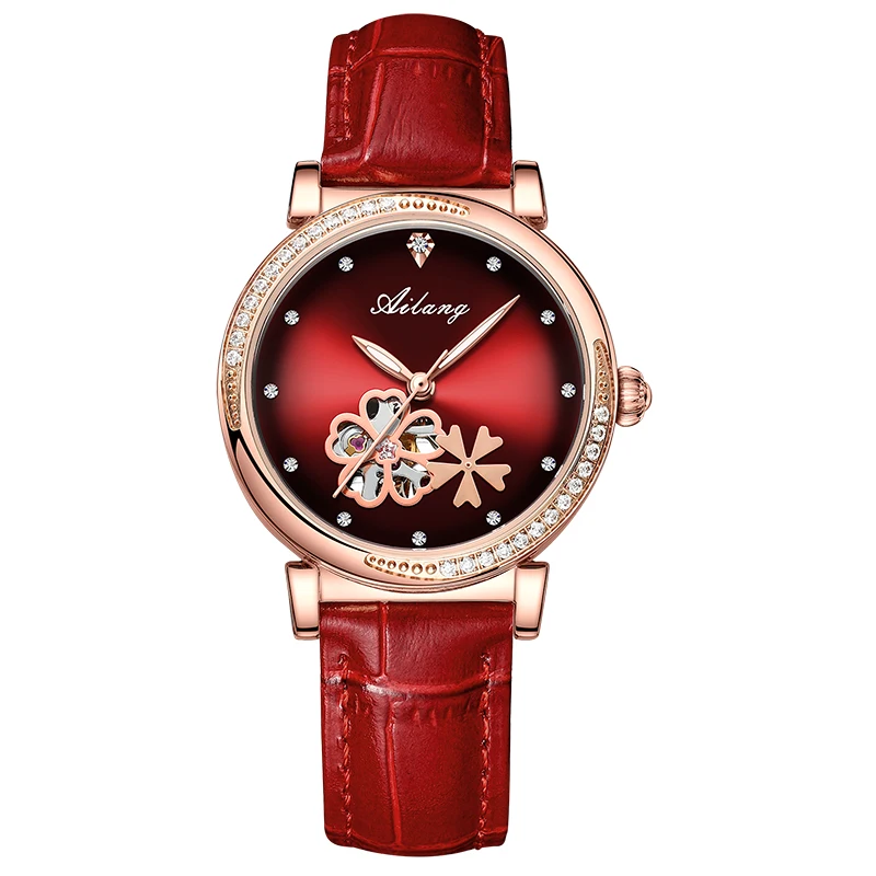 

New Luxury Women Watches Automatic Mechanical Leather Wrist Watch Rhinestone Ladies Fashion Bracelet Set Gift Top Brand часы