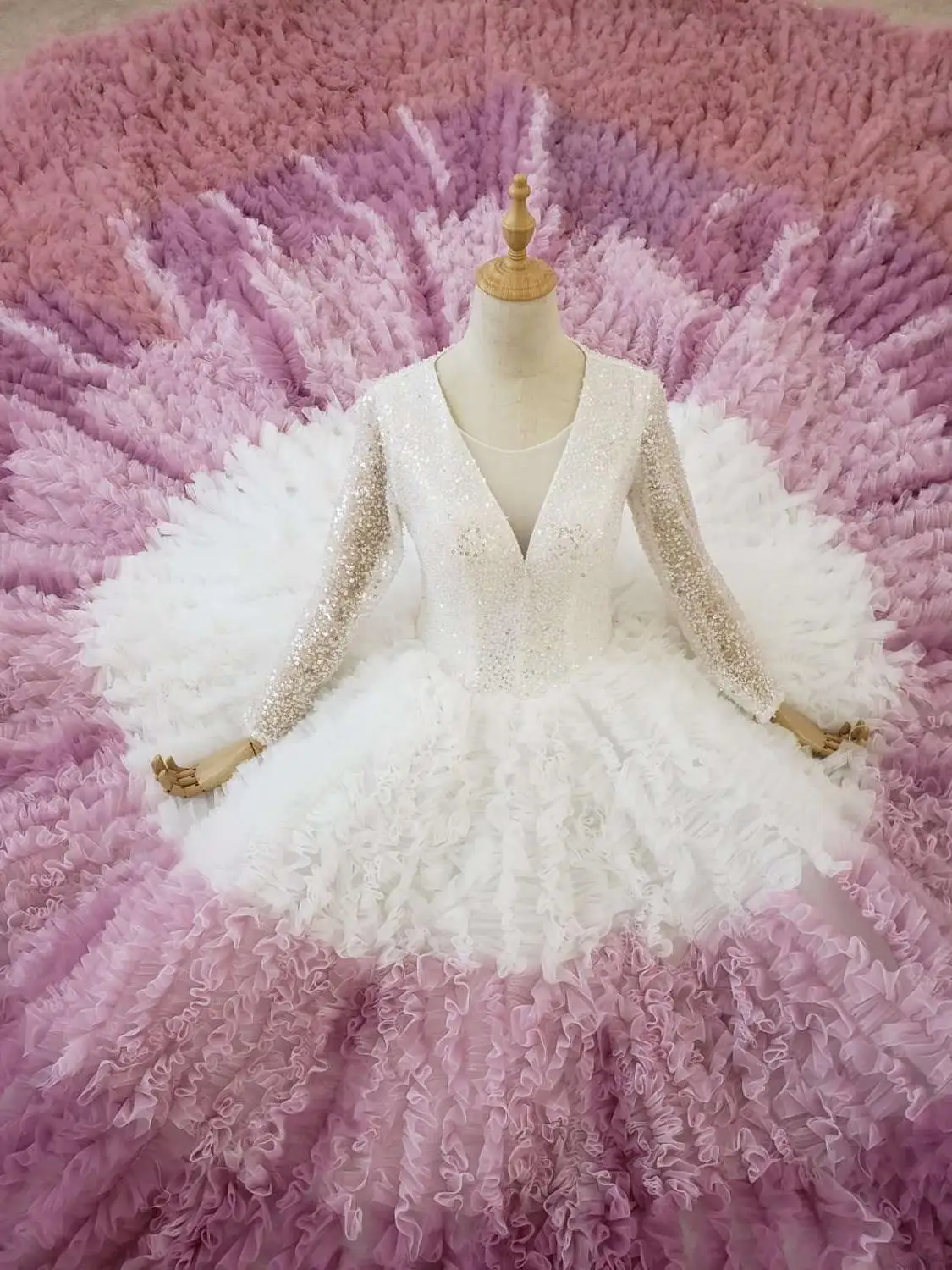 Rose Moda Luxury Off Shoulder Long Sleeves 3D Floral Wedding Dress with Long Train Princess Ball Gown Custom Make