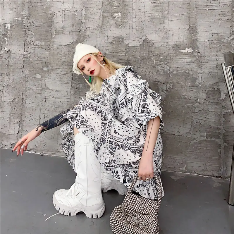 Платье с принтом XITAO женское повседневное свободное в стиле миноритарное узором