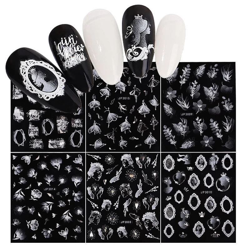 

Наклейки для ногтей черные, белые, новогодние, 6 шт./компл.