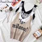 Pearl Diary трикотажные укороченные топы для женщин с v-образным вырезом и буквенным принтом Milano, летний сексуальный топ на бретелях без рукавов, облегающие топы для ночного клуба