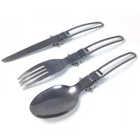 outdoor camping tableware stainless steel portable camping tableware folding spoon fork knife hiking travel picnic tableware