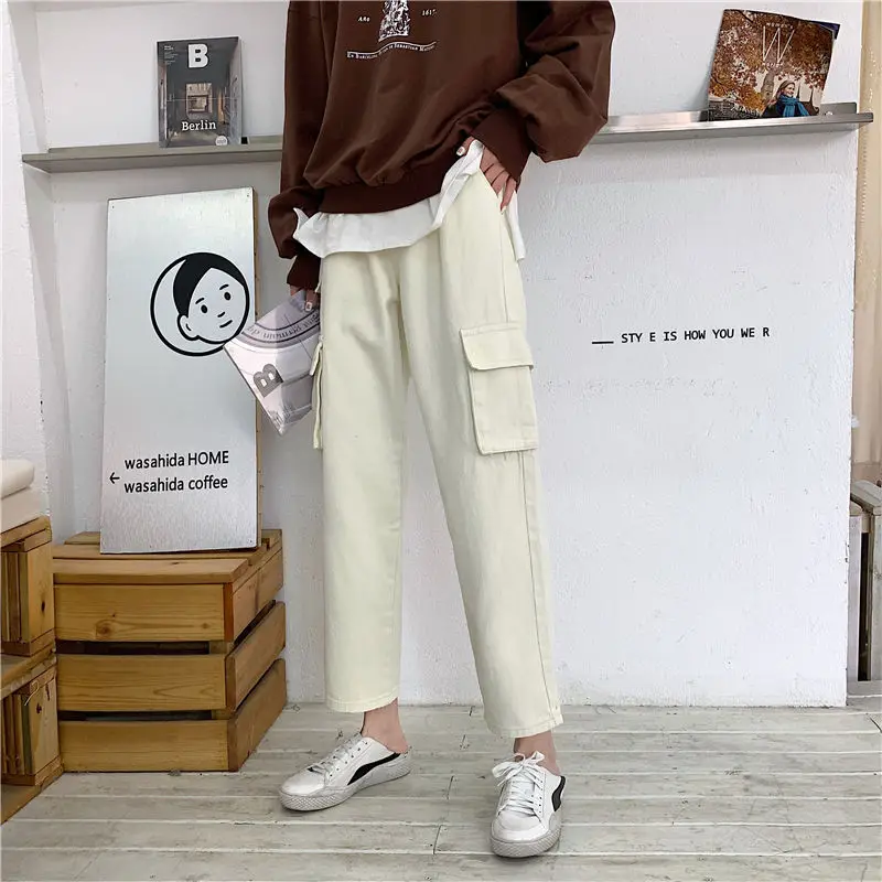 

Джинсы женские свободные, с высокой талией, джинсы-карго карманами