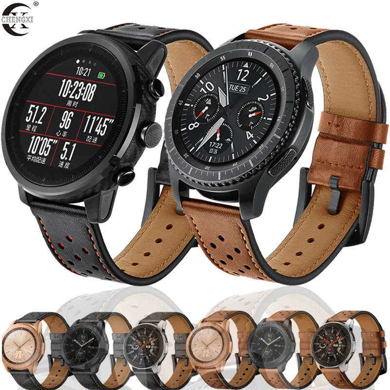 Ремешок кожаный 20 мм 22 для часов huami amazfit gtr bip браслет Gear S3 s2 sport Classic huawei gt 2 active galaxy