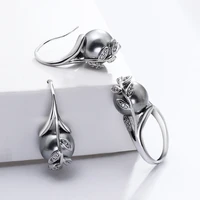 dropshipping earrings ring sets white color grey pearl crystal wholesale trend leaf jewelry lots dangling hook earring rings
