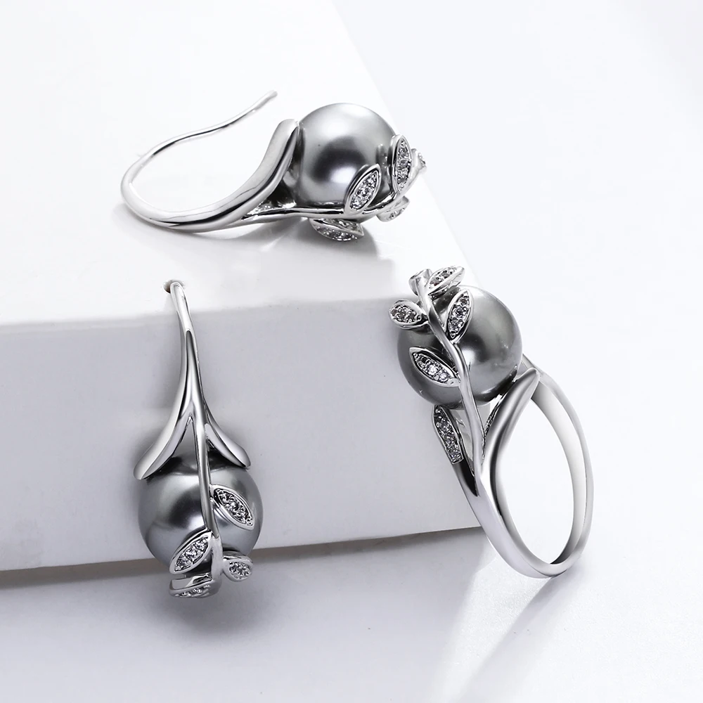Серьги и кольцо с жемчугом кристаллами белый цвет|earrings ring set|pearls wholesaleleaf jewelry |
