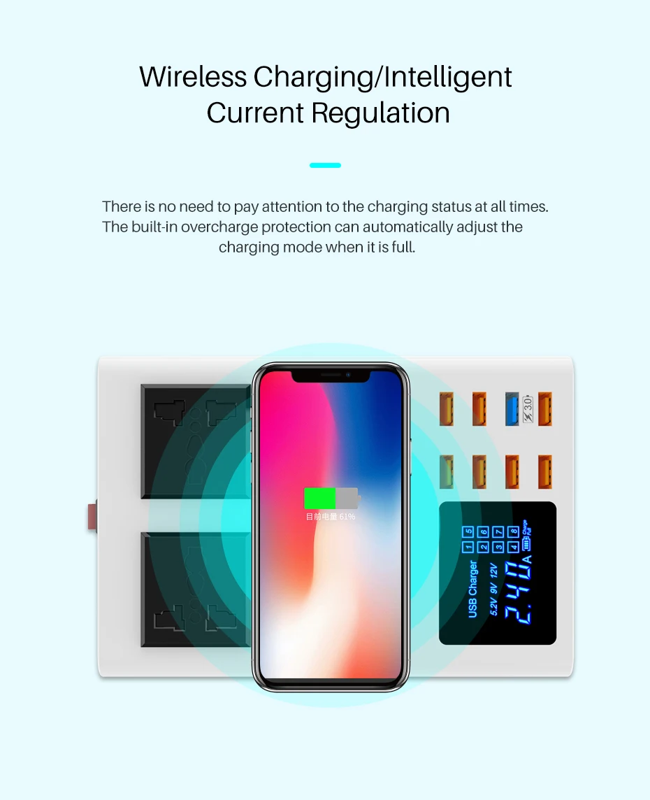 QC3.0 быстрое зарядное устройство беспроводное 8 портов USB зарядное устройство смарт универсальное для iphone X 7 samsung S10 Xiaomi настольная розетка адаптер концентратор