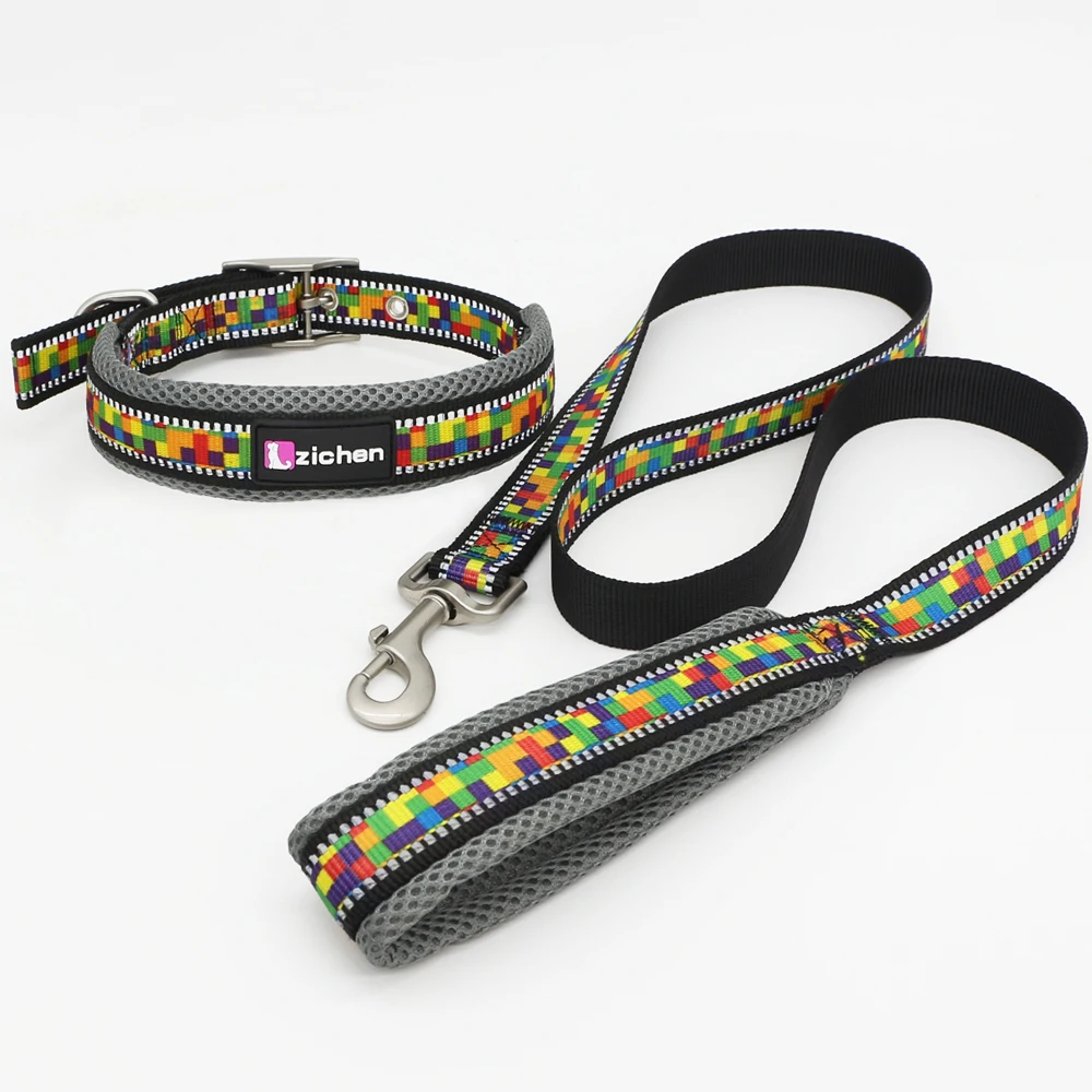 Светоотражающий Поводок для собак ошейник с регулируемой печатью нейлоновый