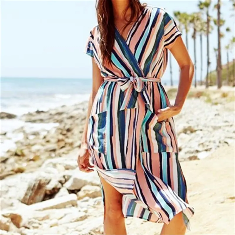 Пляжная накидка в полоску хлопковый купальный костюм парео туники для пляжа Saida