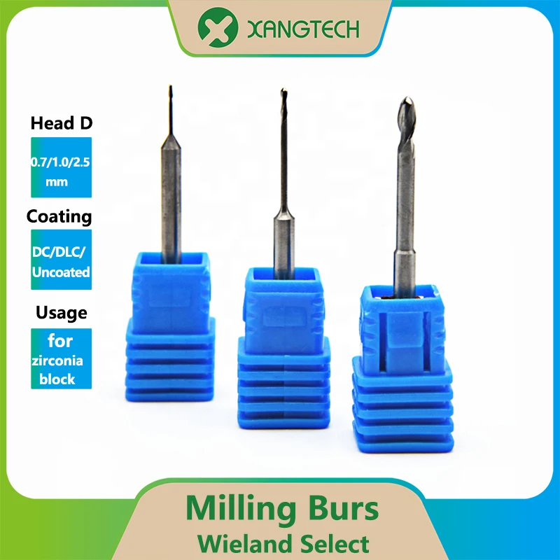 

XANGTECH Wieland-Select Milling Burs Dental Tools DC/DLC 0.7/1.0/2.5mm for Zirconia Crowns