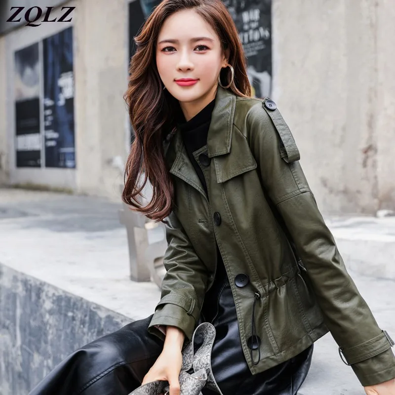 

Куртка ZQLZ женская из искусственной кожи, Повседневная Свободная черная короткая верхняя одежда, модное однобортное пальто из ПУ кожи, разме...