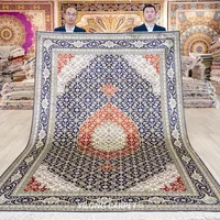 6'x9' Red And Dark Blue Oriental Silk Area Rugs Hand Knotted Turkish Silk Carpet (LH445B)