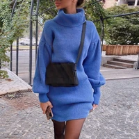 20020 autumn and winter womens casual fashion european and american temperament high neck lantern sleeve knitted sweater dress