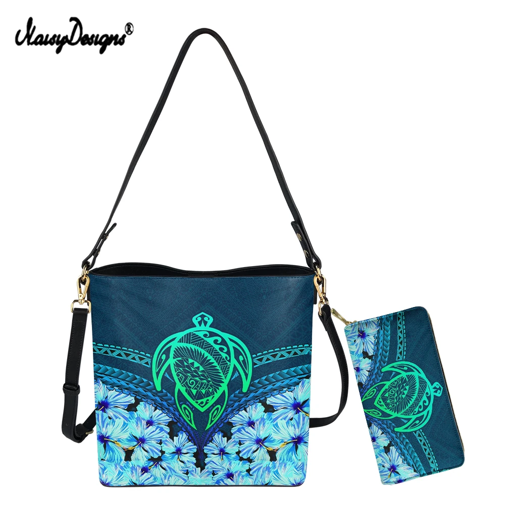 

NOISYDESIGNS Luxury Bucket Bag And Purse For Women Hawaii Turtle Polynesian Tribal Hibiscus Printed Lady Casual Messenger Bolsas