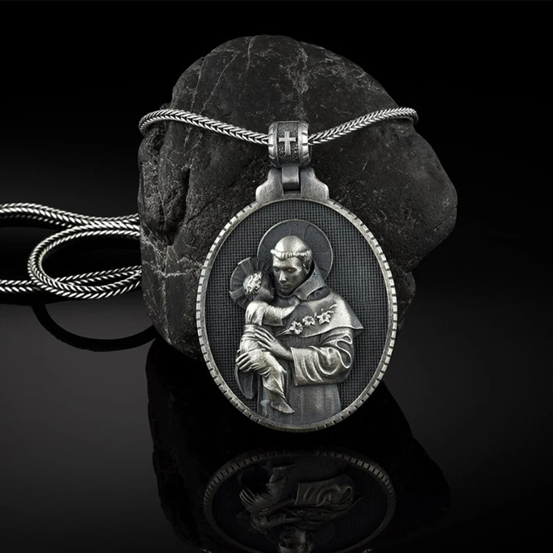 

2021 New Man necklace Catholic Saint Anthony Men's Pendant Christian Medal Necklace Retro Amulet Jewelry