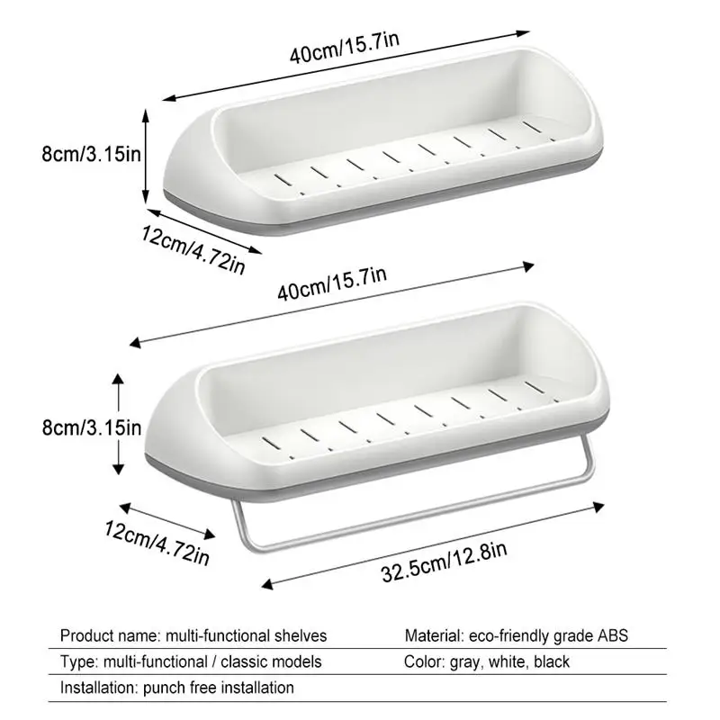 

Bathroom Shelves Wall-Mounted Storage Rack With Towel Bar Rod Shampoo Storage Organizer Bathroom Accessories
