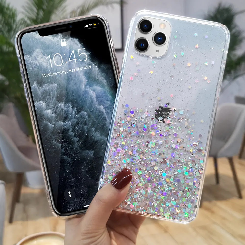 Блестящий чехол с золотой фольгой для IPhone 12 Mini 11 Pro Max X XR XS MAX 7 8 Plus 6 6s 5 5s SE 2020