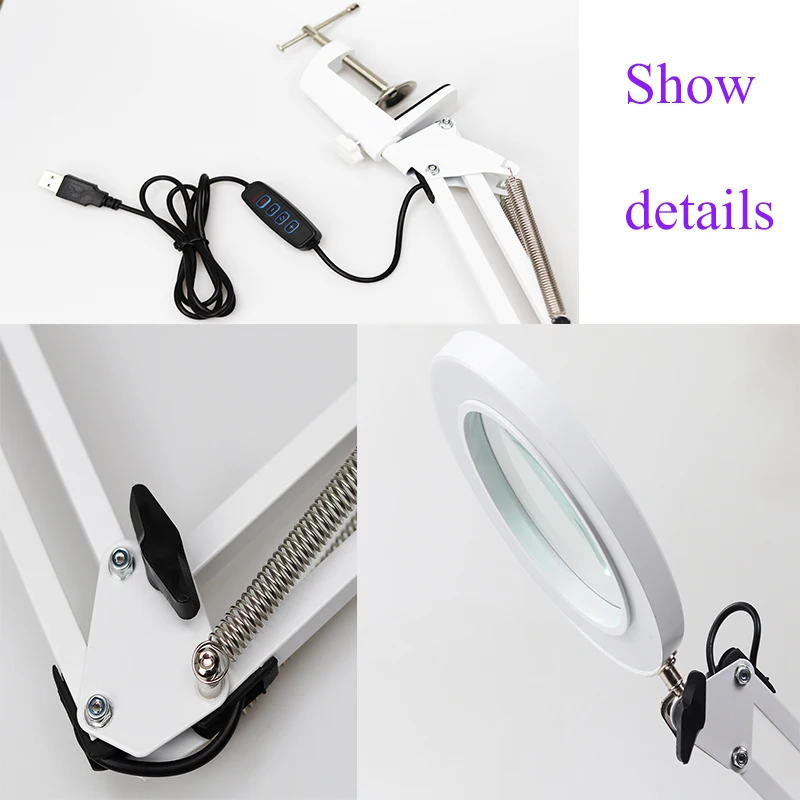 USB светодиодсветодиодный Настольная лампа с 5 кратным увеличением и плавным