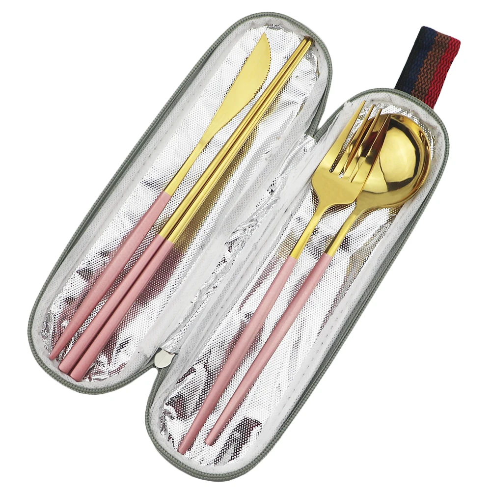 Набор столовой посуды из нержавеющей стали розовое золото для путешествий