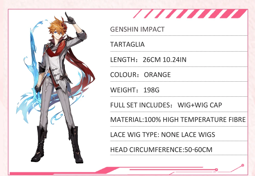 Anihut Tartaglia Childe Cosplay Wig Genshin Impact Orange Heat Resistant Synthetic Hair Halloween -Zentai shop online H127099b959f249bebf300200887391eah.jpg