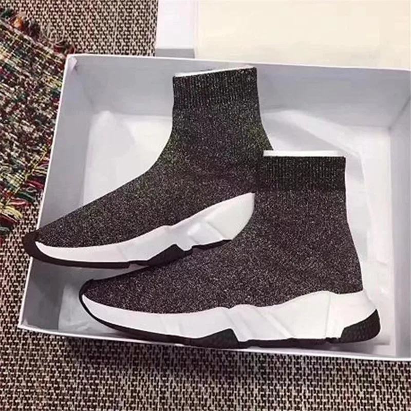 Ботинки женские стрейчевые тканевые носки обувь для тренировок плоская подошва