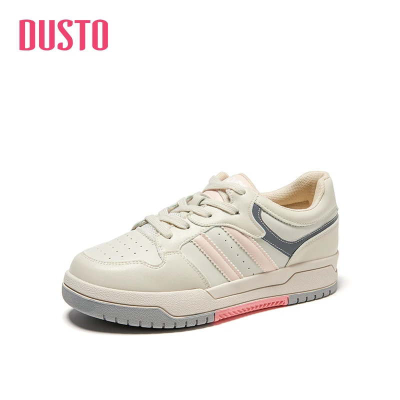

DUSTO 2021 new autumn leisure low heel flat bottomed round head splicing lace up small white shoes women's shoes
