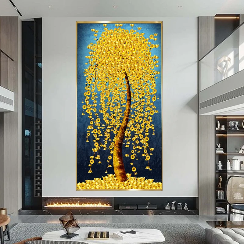 

Canvas Painting Golden Leaves Money Tree Wall Art Abstract Flowers Poster Print Wall Picture for Living Room Home Interior Decor