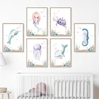 Настенная картина с изображением дельфина морской лошади и медузы, постеры и принты на холсте в скандинавском стиле, декор для детской комнаты