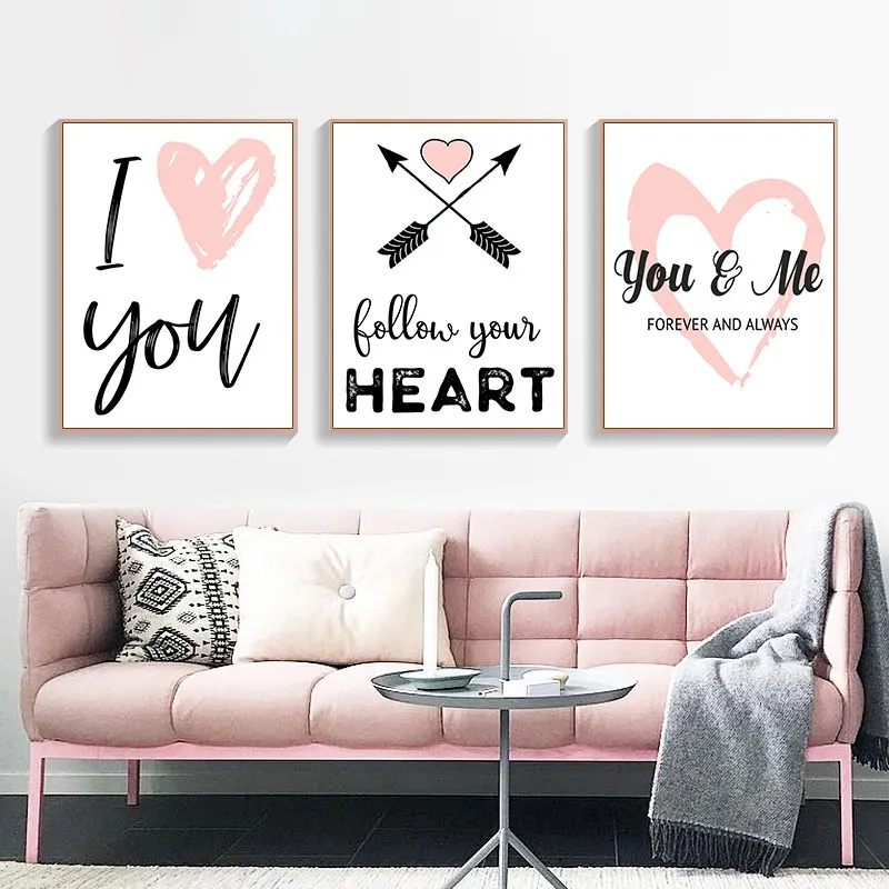 Modern Hand Drawing Board Love Quote Canvas Girl Pink Mirror Poster Wall Art Nordic Style Living Room Bedroom Decoration | Дом и сад